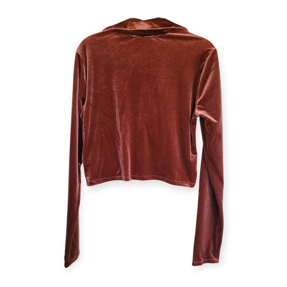 Chocolate Brown Velvet Cropped Button Top Mixed Threads Holiday Party Y2K - Picture 2 of 5